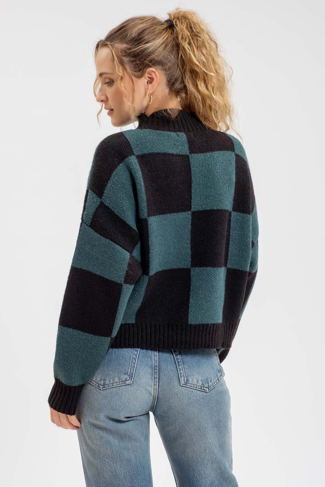 Keri Checkered Sweater in Hunter and Black