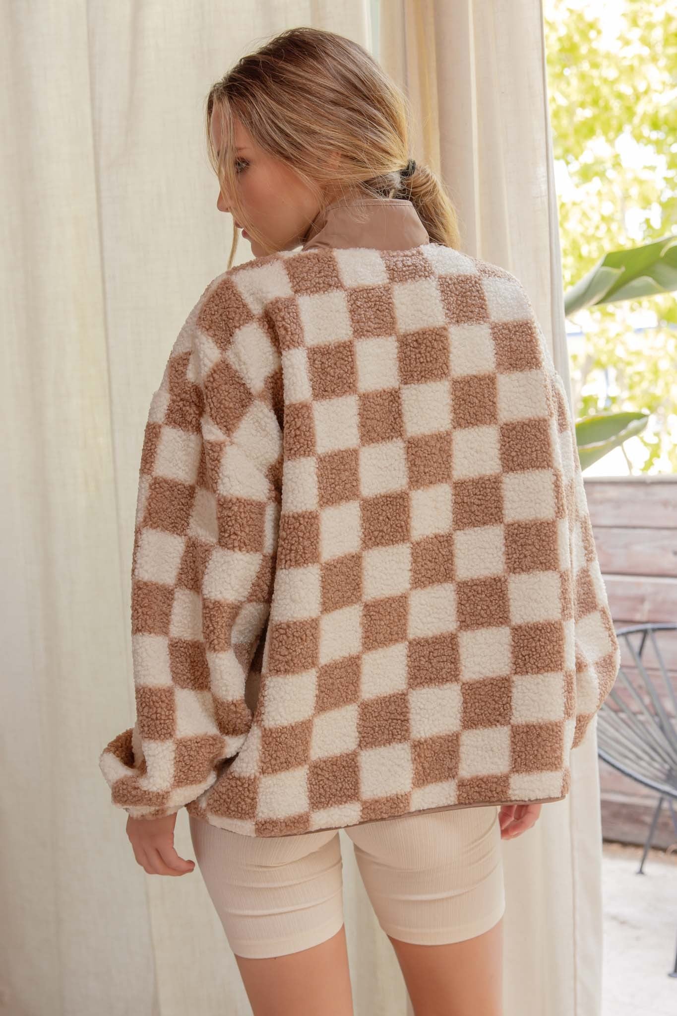 Chelsey Checkered Jacket in Taupe