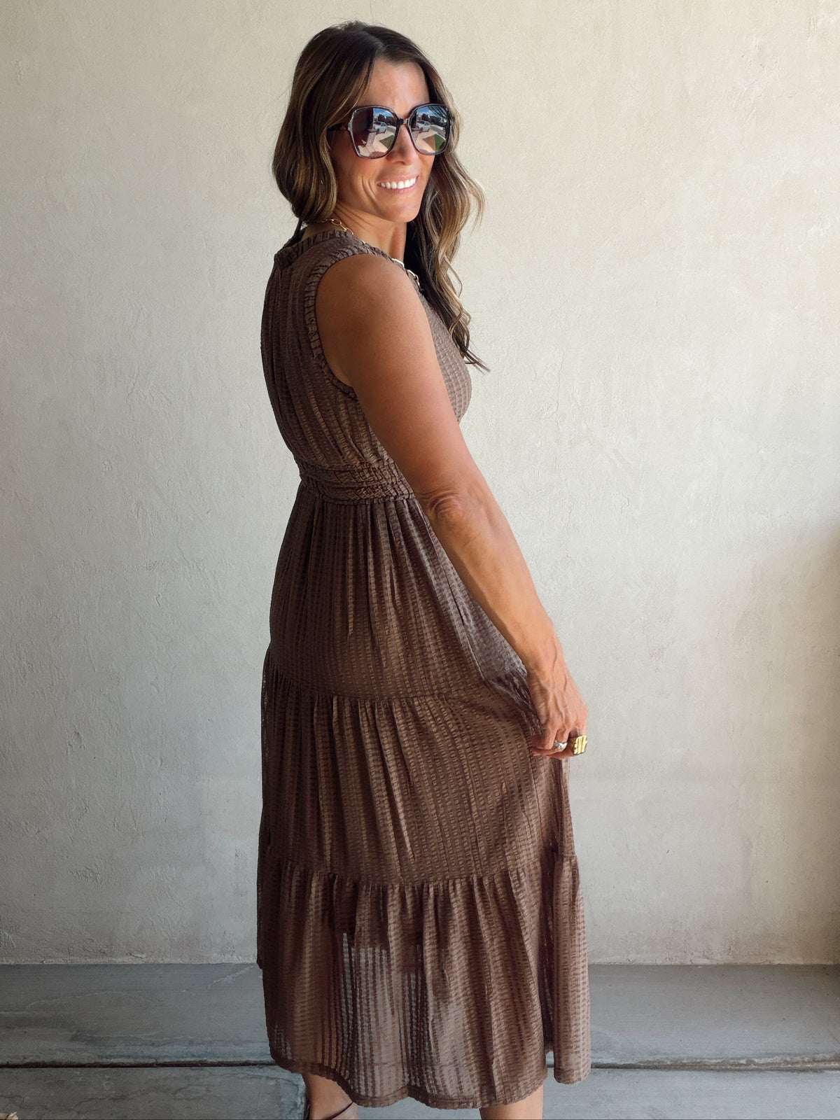 Denise Textured Dress in Mocha
