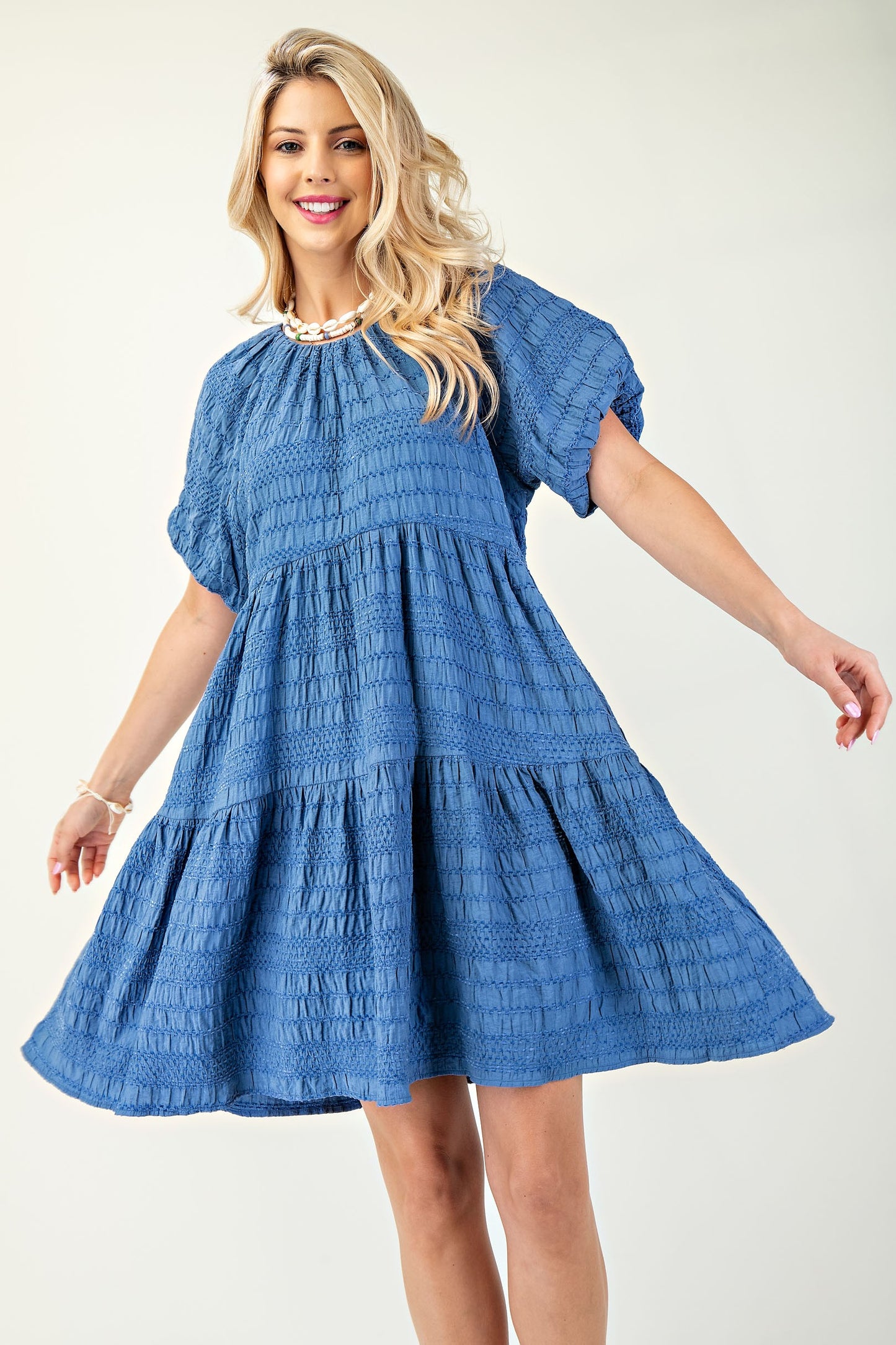 Vera Textured Dress in Blue