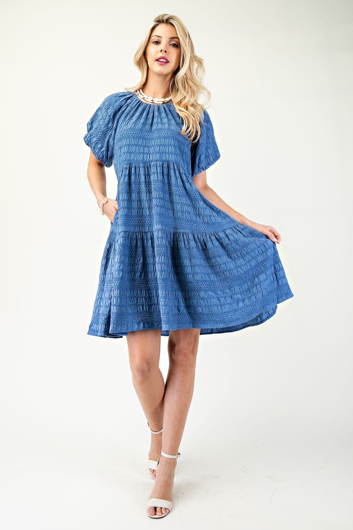 Vera Textured Dress in Blue