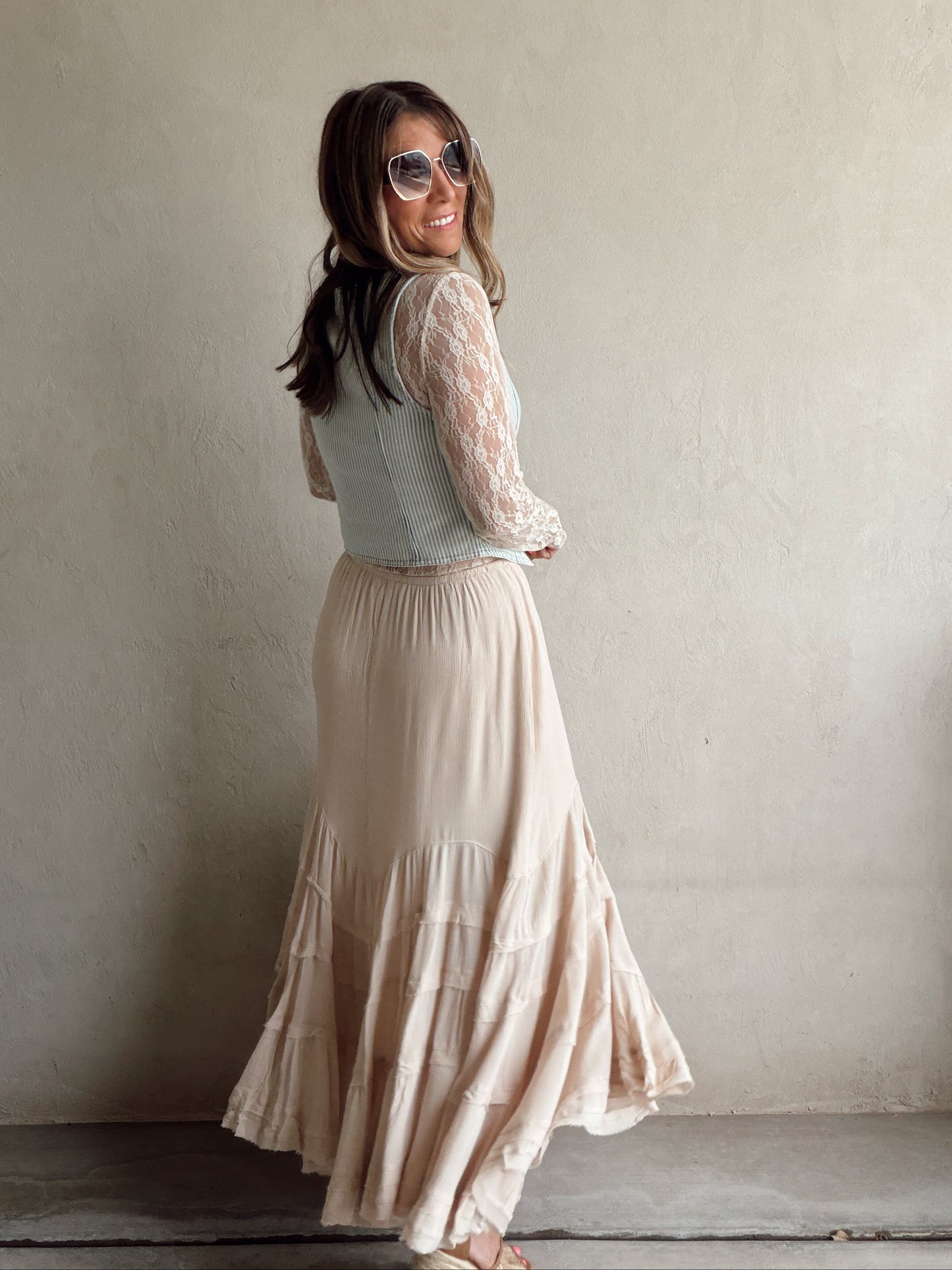 Paisley Boho Skirt in Light Beige