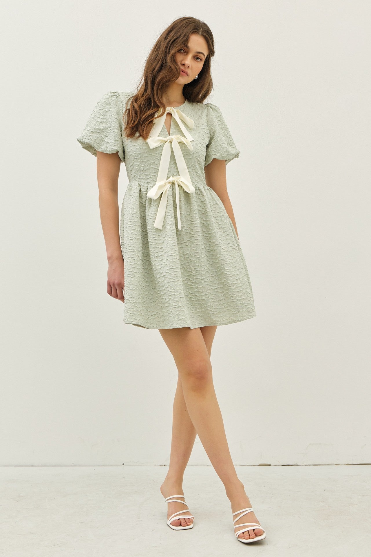 Sophie Textured Bow Dress in Mint