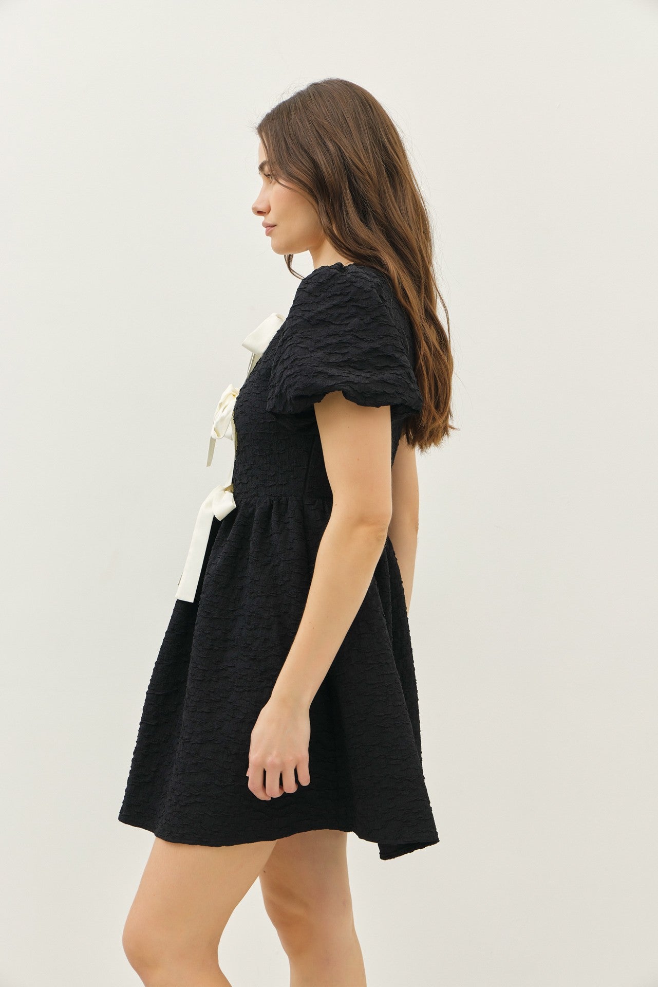 Sophie Textured Bow Dress in Black