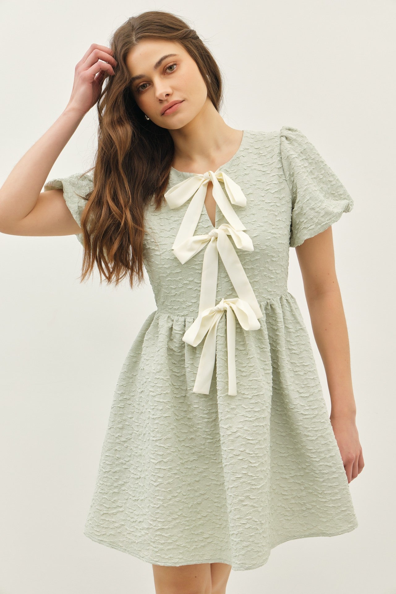 Sophie Textured Bow Dress in Mint