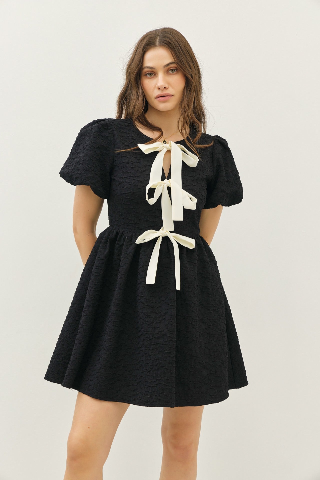 Sophie Textured Bow Dress in Black