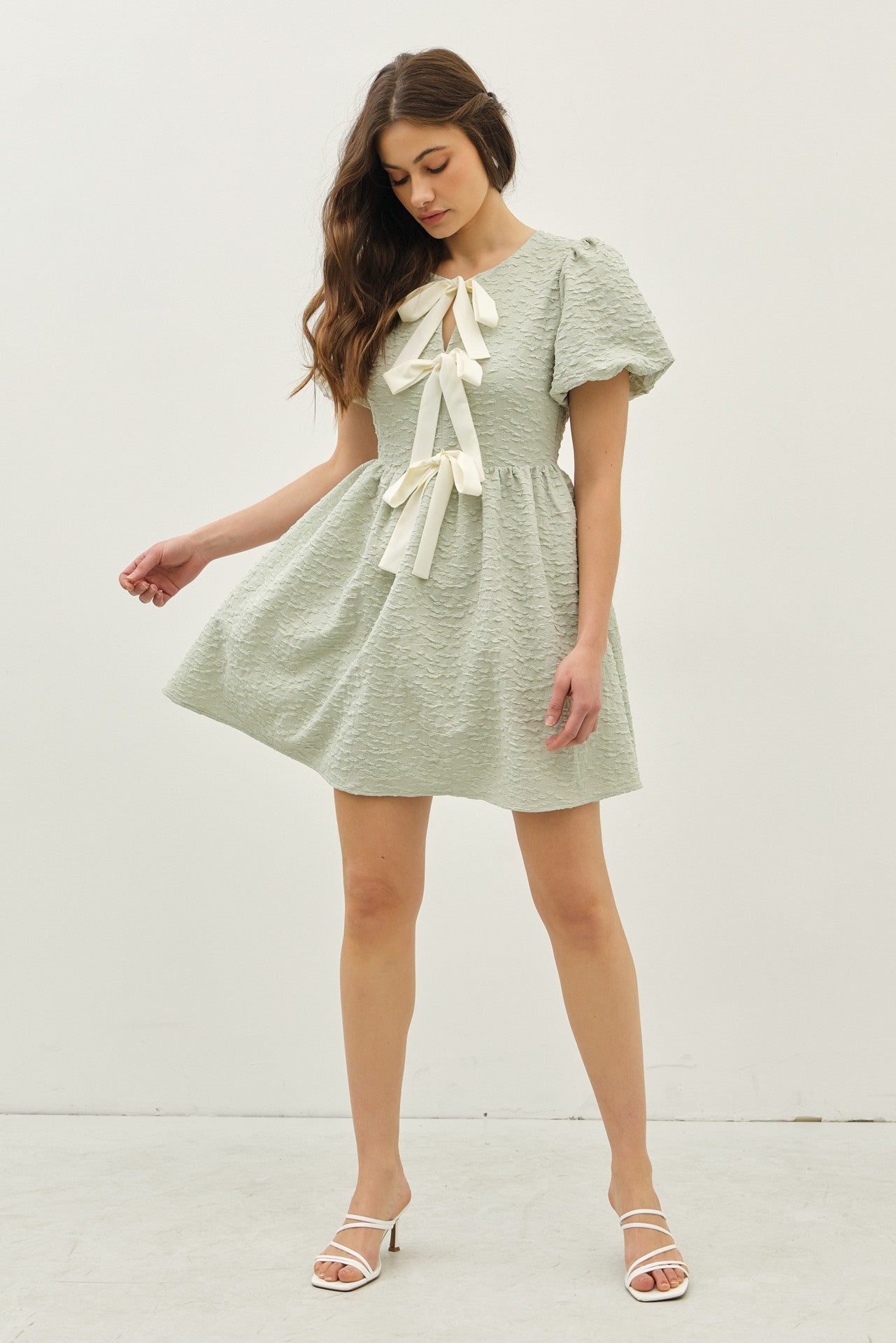 Sophie Textured Bow Dress in Mint