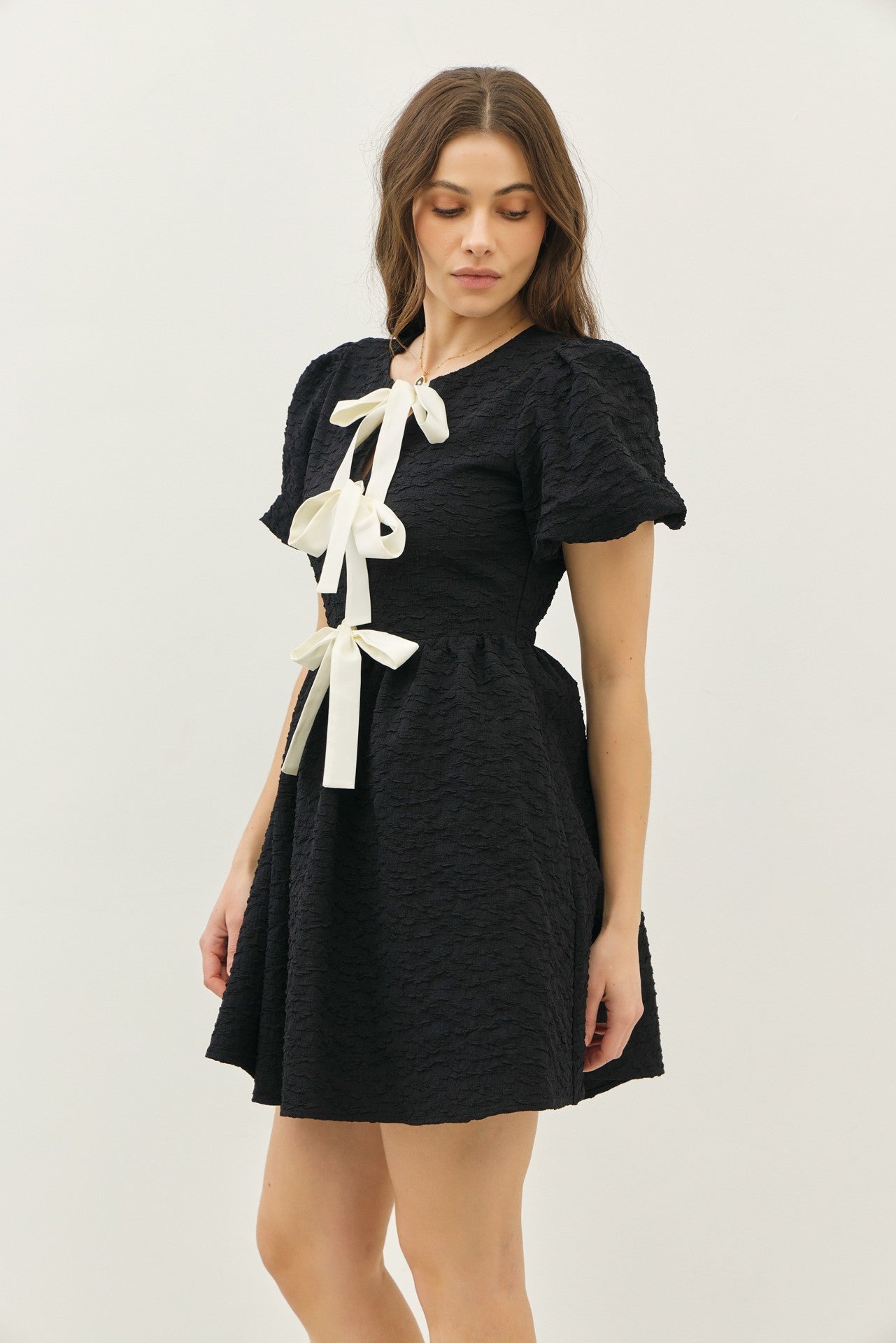 Sophie Textured Bow Dress in Black