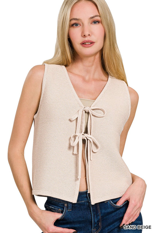 Kylie Knit Tie Vest in Sand Beige