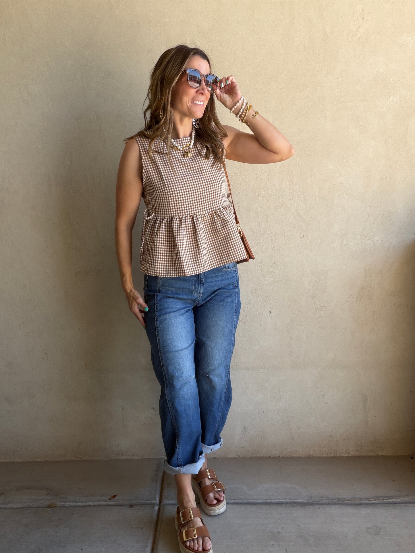 Marilyn Top in Brown Gingham