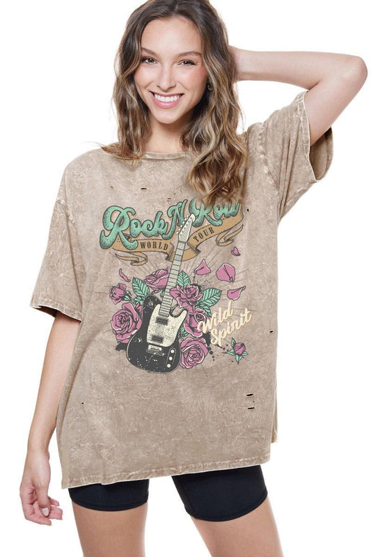 Vintage Rock N' Roll Tee in Mocha