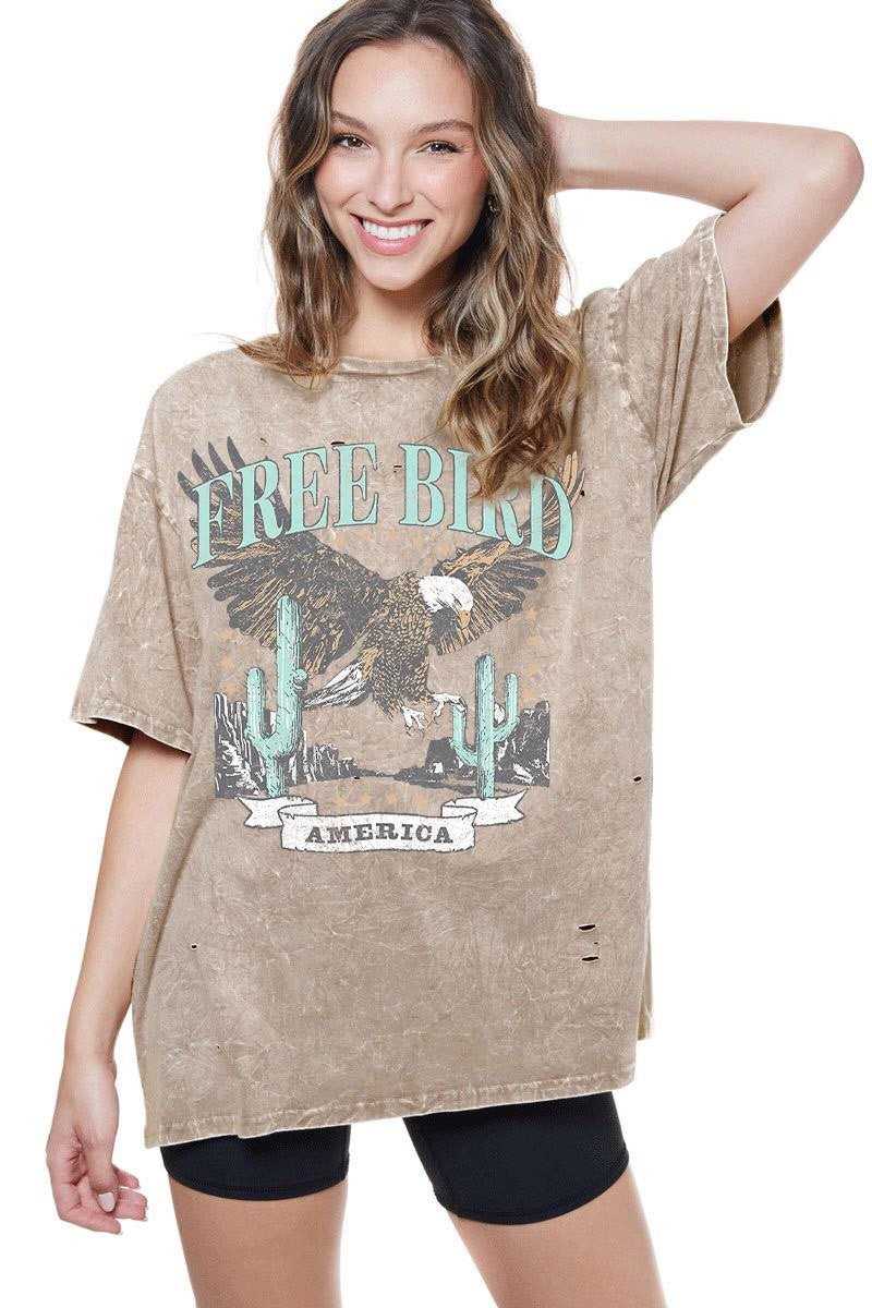 Vintage Free Bird Tee in Mocha