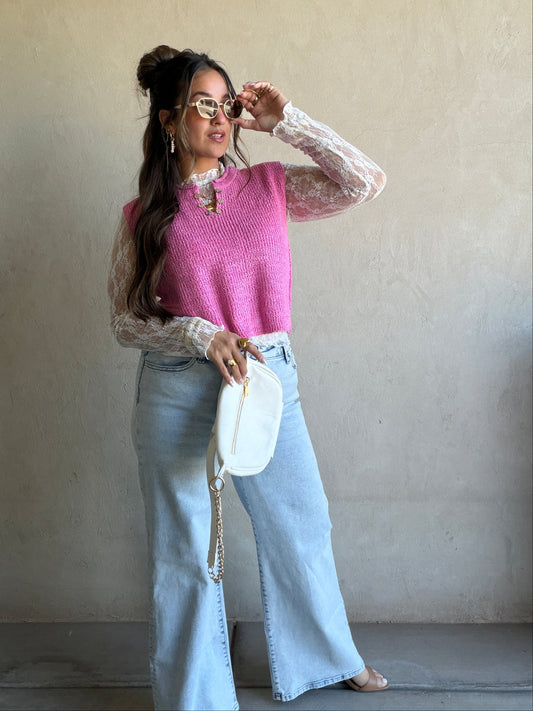 Candace V-Neck Top in Pink