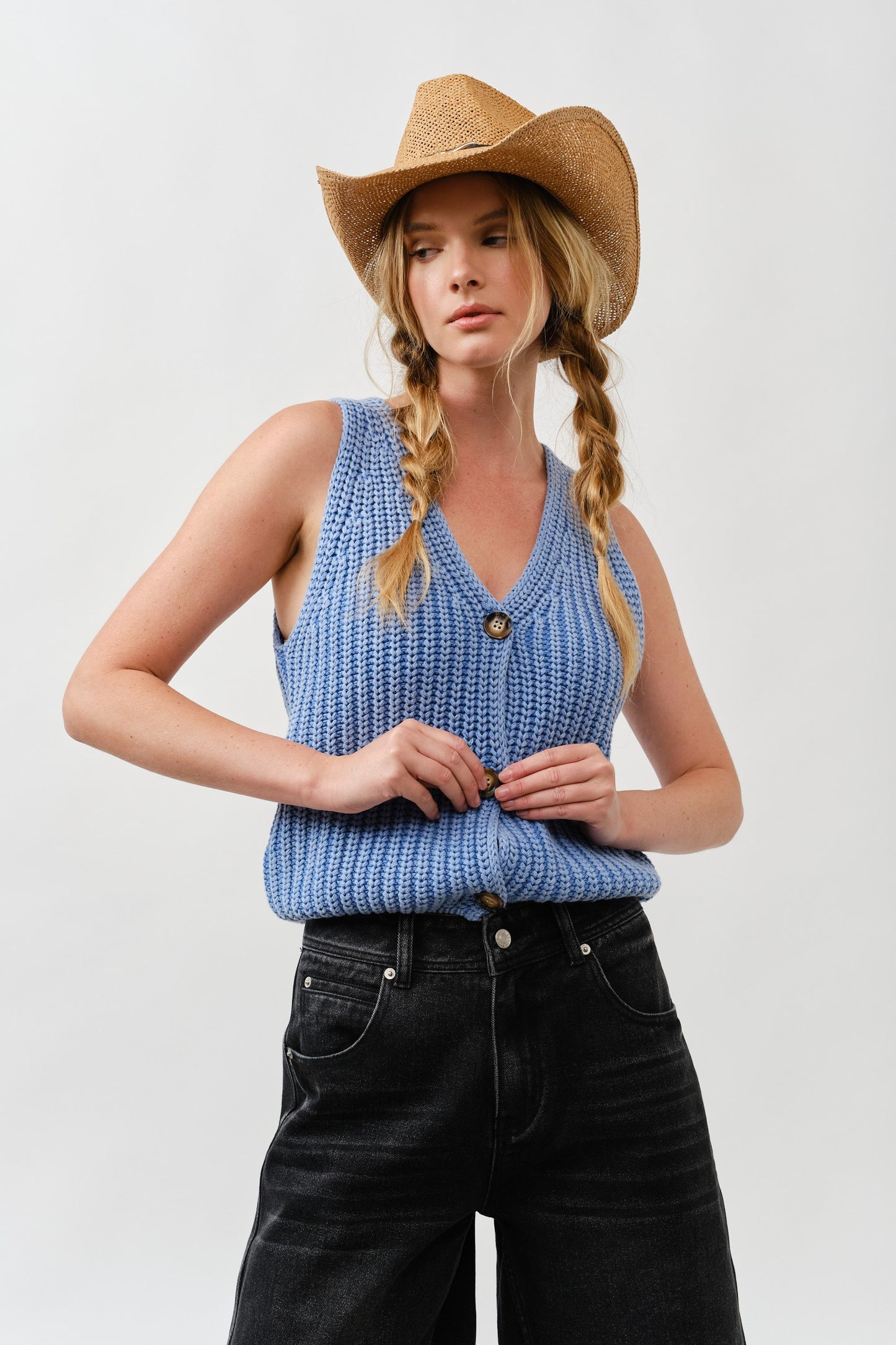 Macie Mineral Wash Vest in Blue