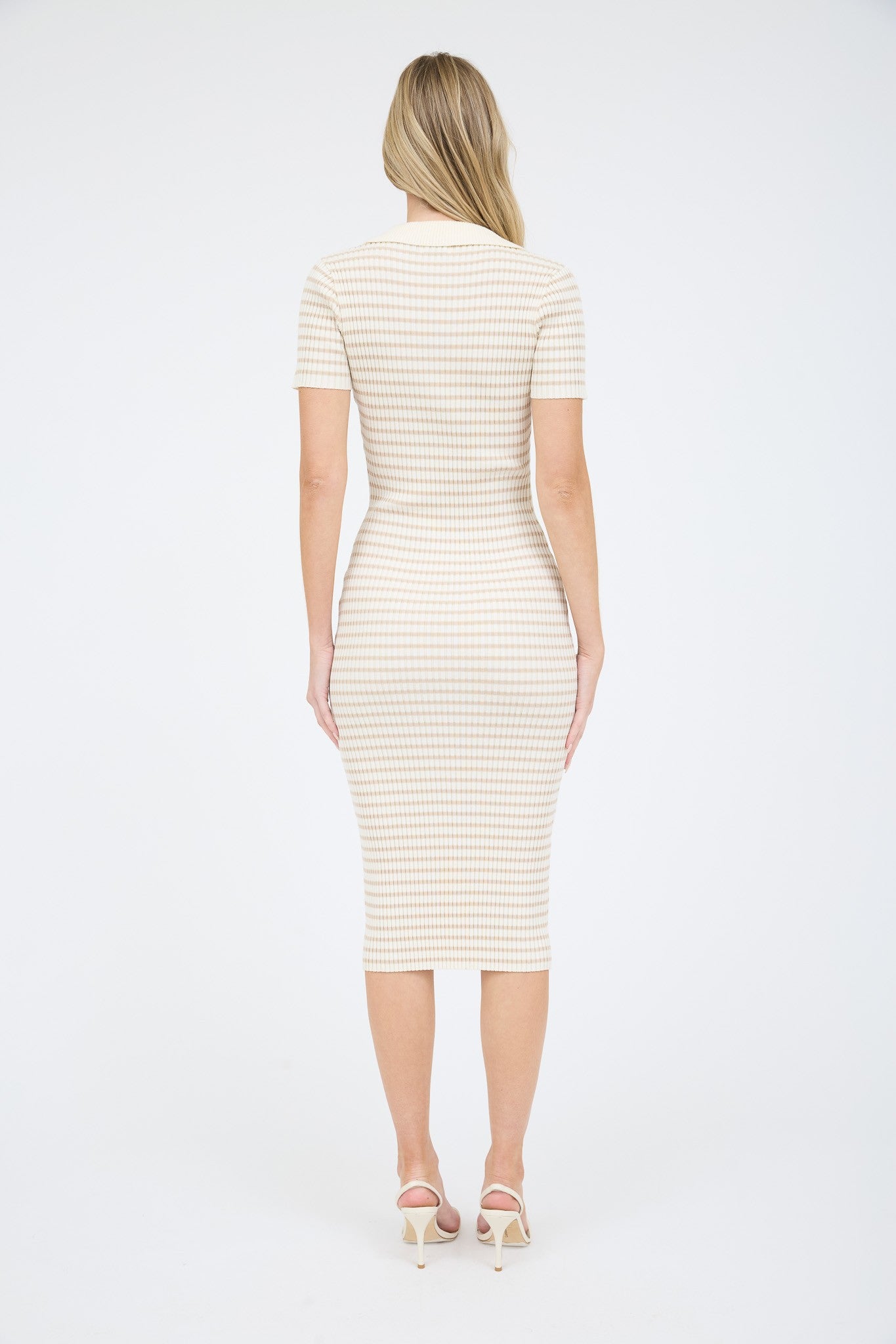 Valerie Ribbed Knit Dress in Natural Stripe