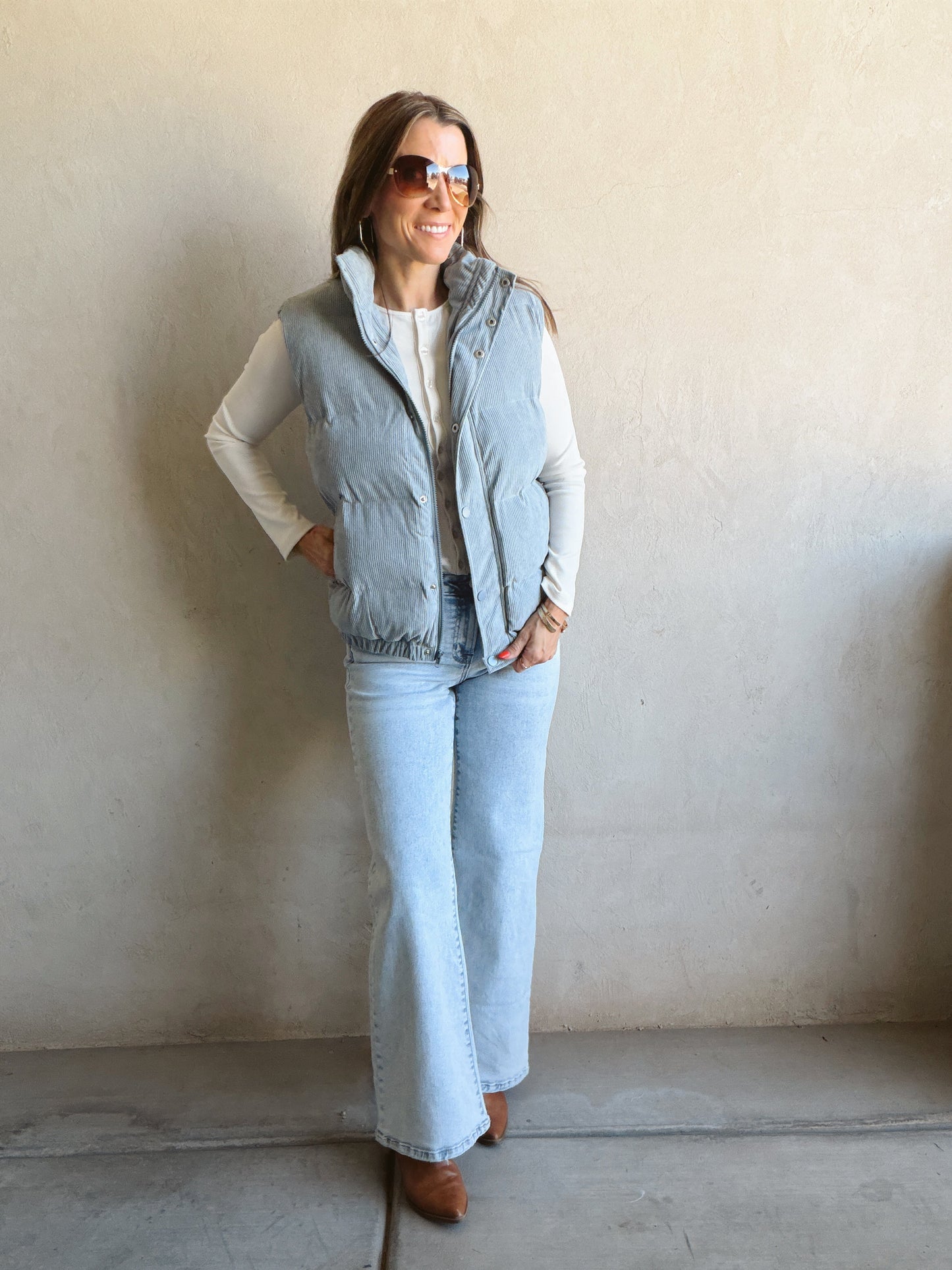 Cass Corduroy Vest in Dusty Blue