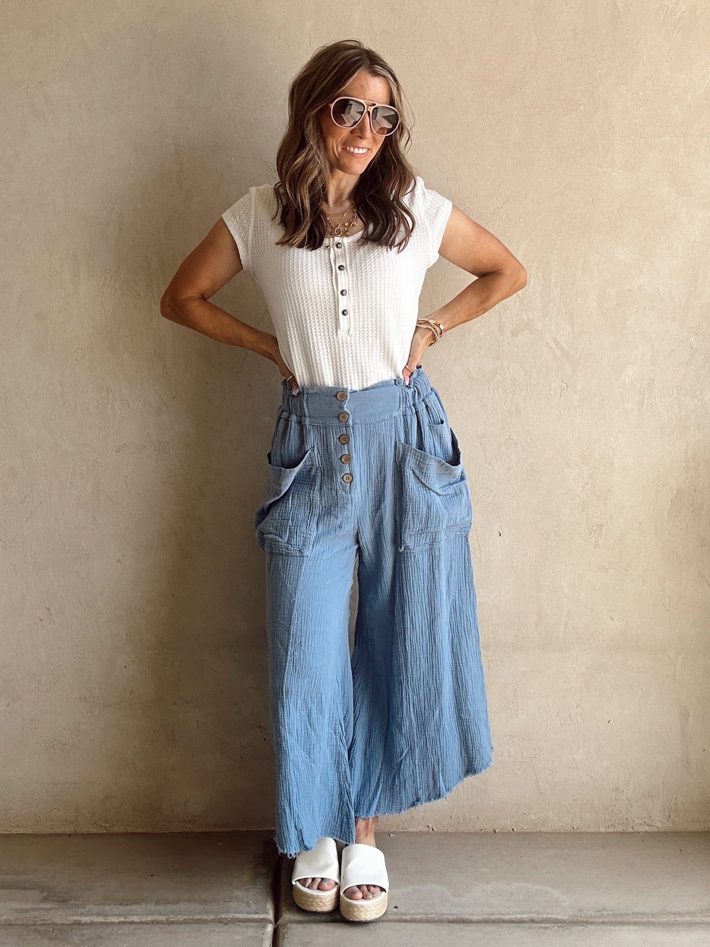 Kendra Gauze Pants in Periwinkle