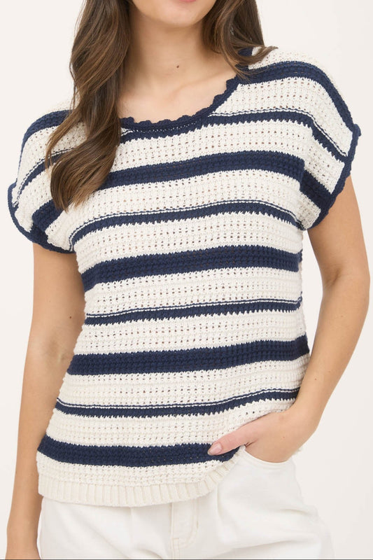 Cari Navy and Cream Striped Top