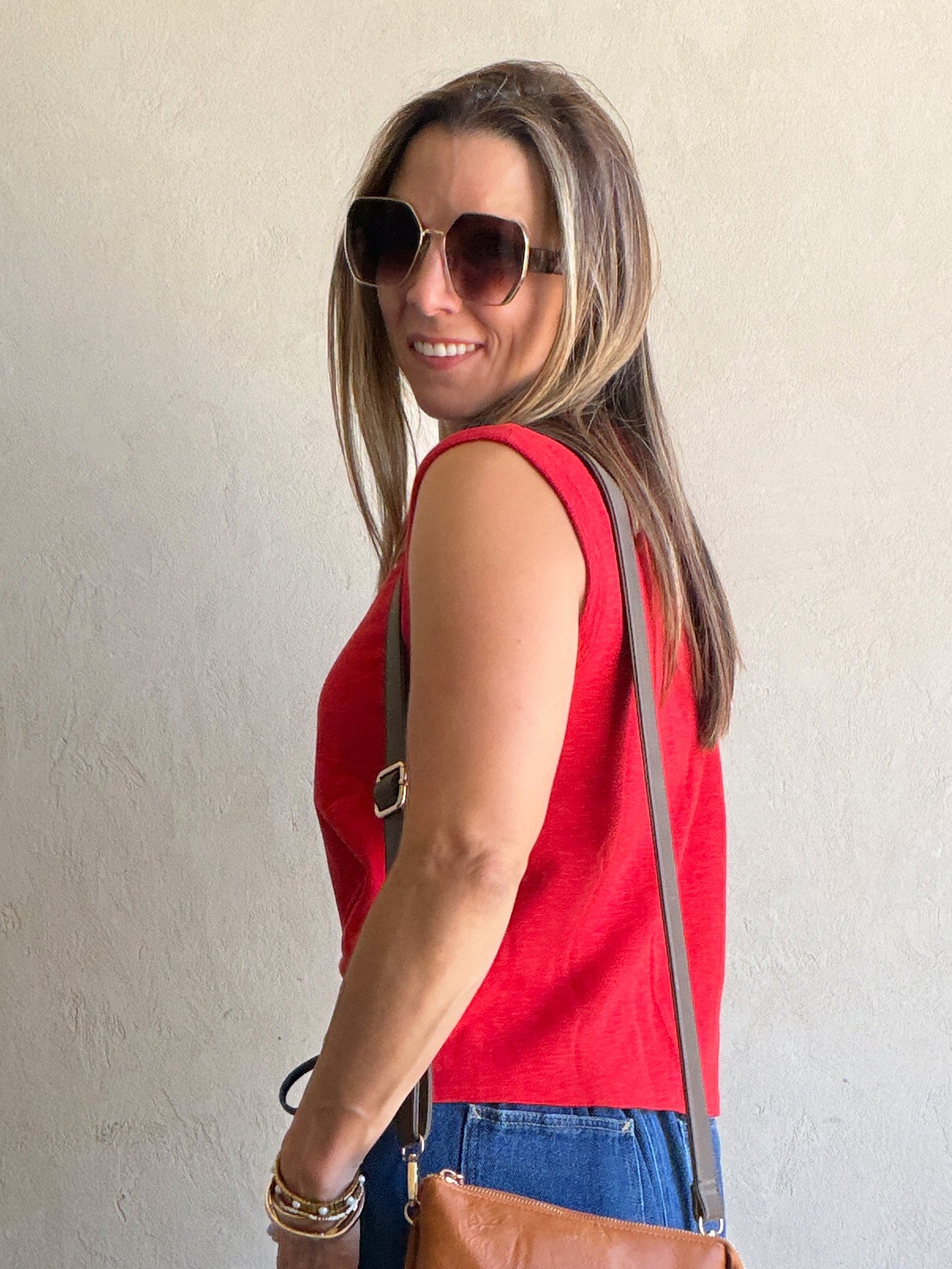Wren Sleeveless Tank in Red