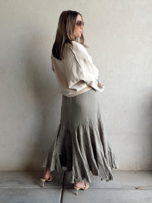 Paisley Boho Skirt in Olive