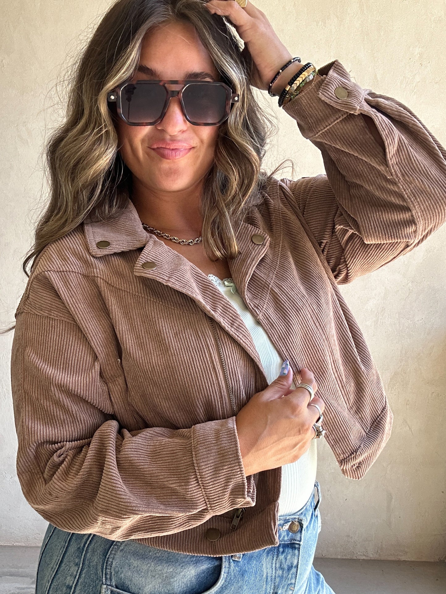 Baylor Corduroy Moto Jacket in Coco