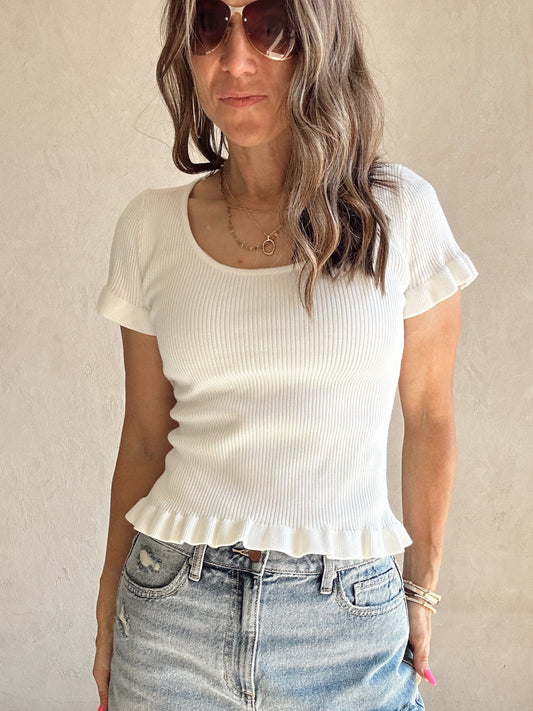 Rilee Scoop Neck Ribbed Top in Ivory