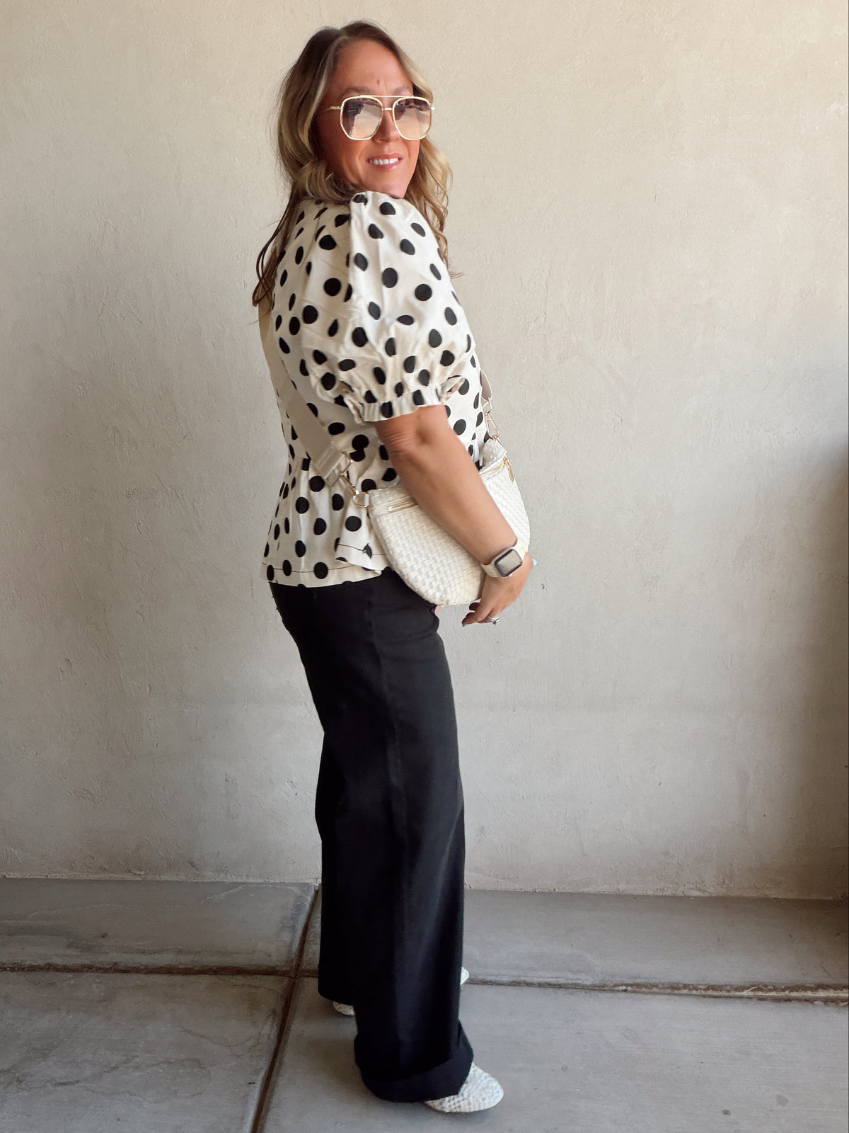 Barb Polka Dot top in Natural & Black