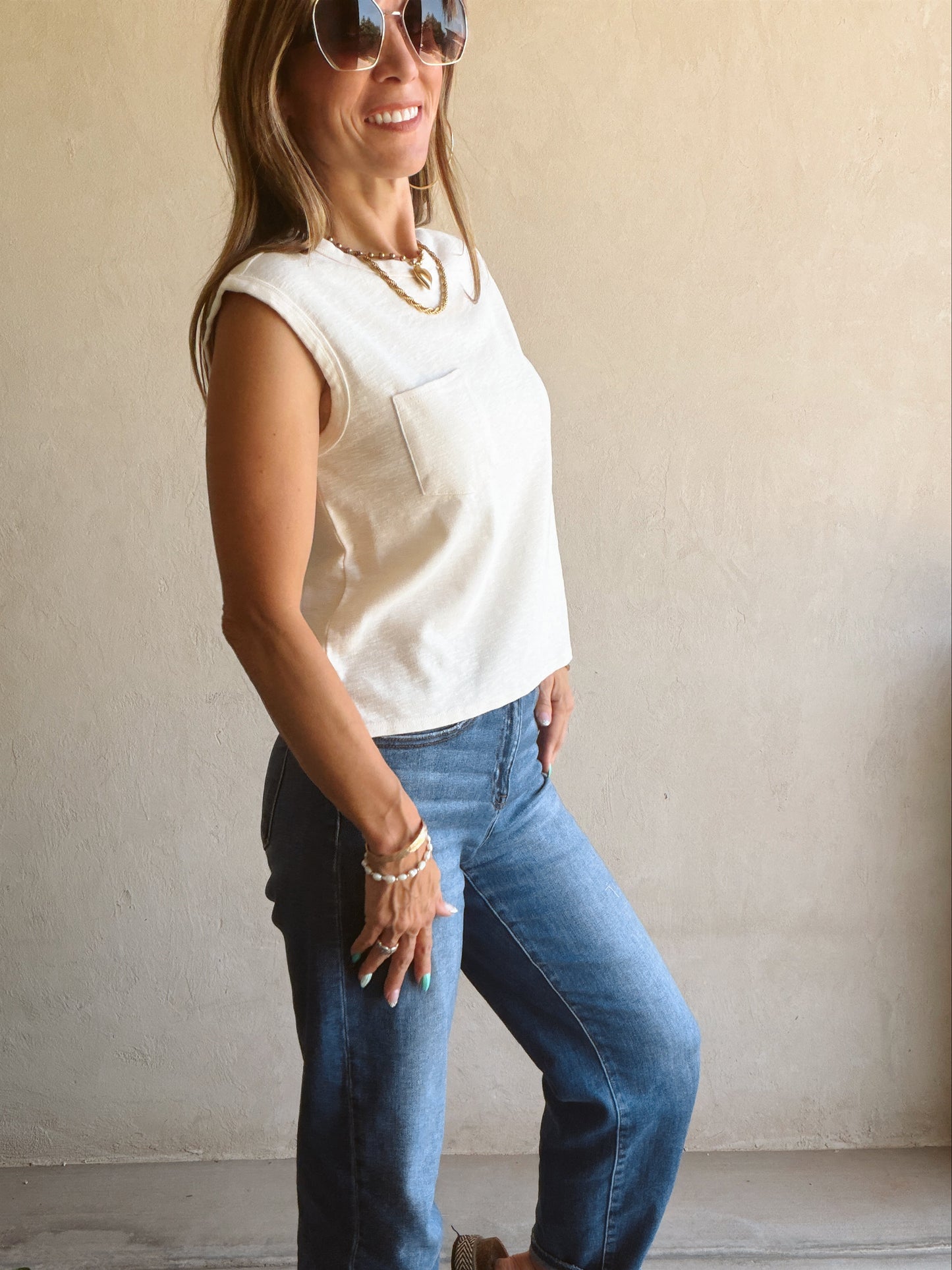 Wren Sleeveless Tank in Cream