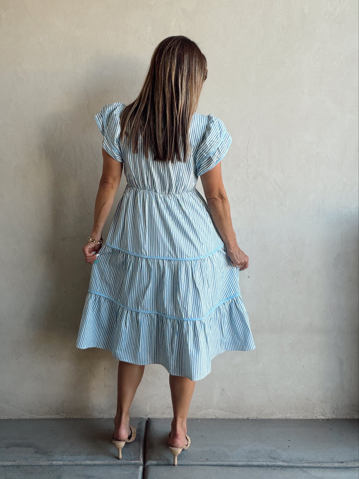Cecilia Striped Dress in Blue & White