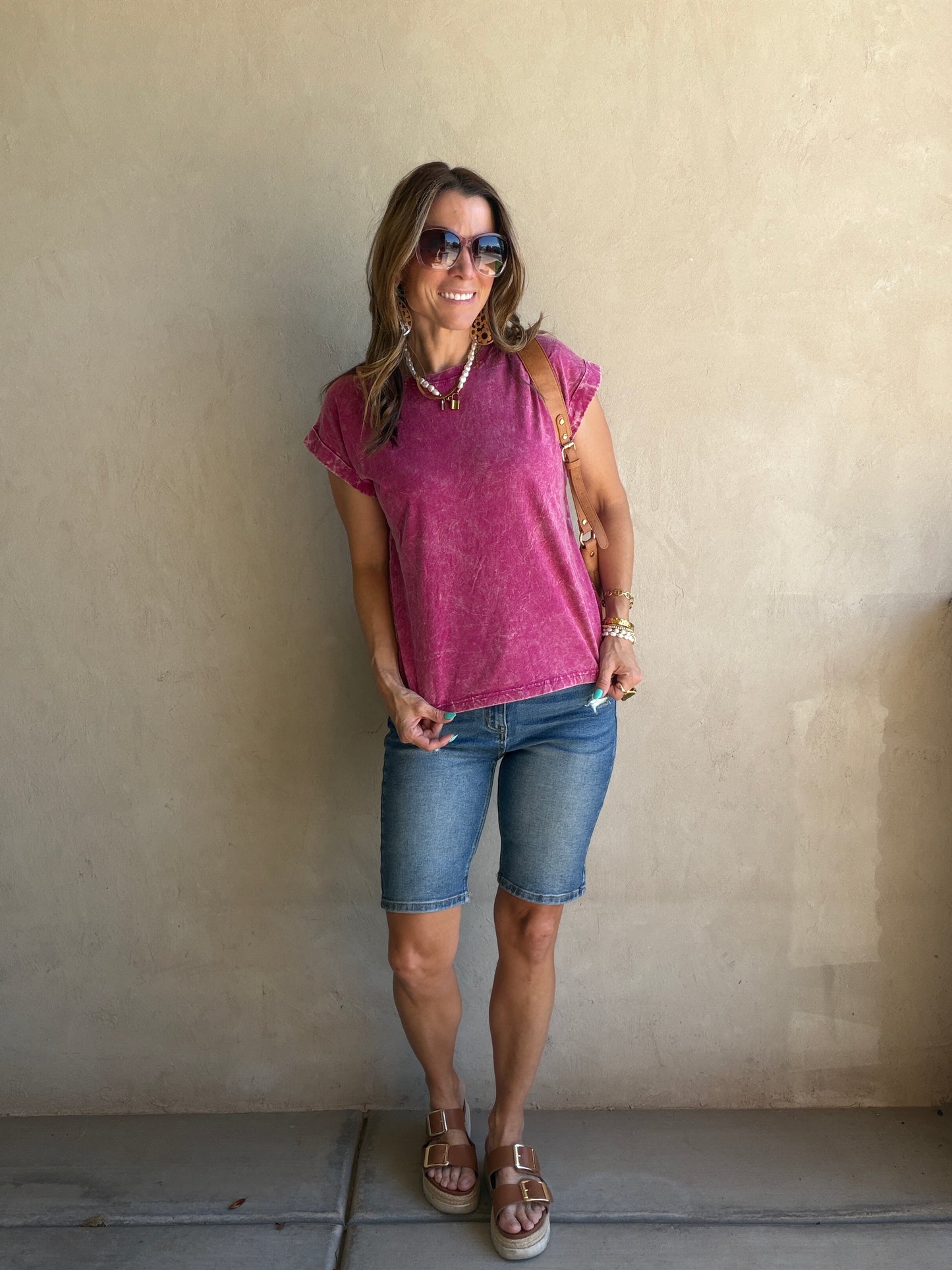 Amber Mineral Washed Top in Magenta