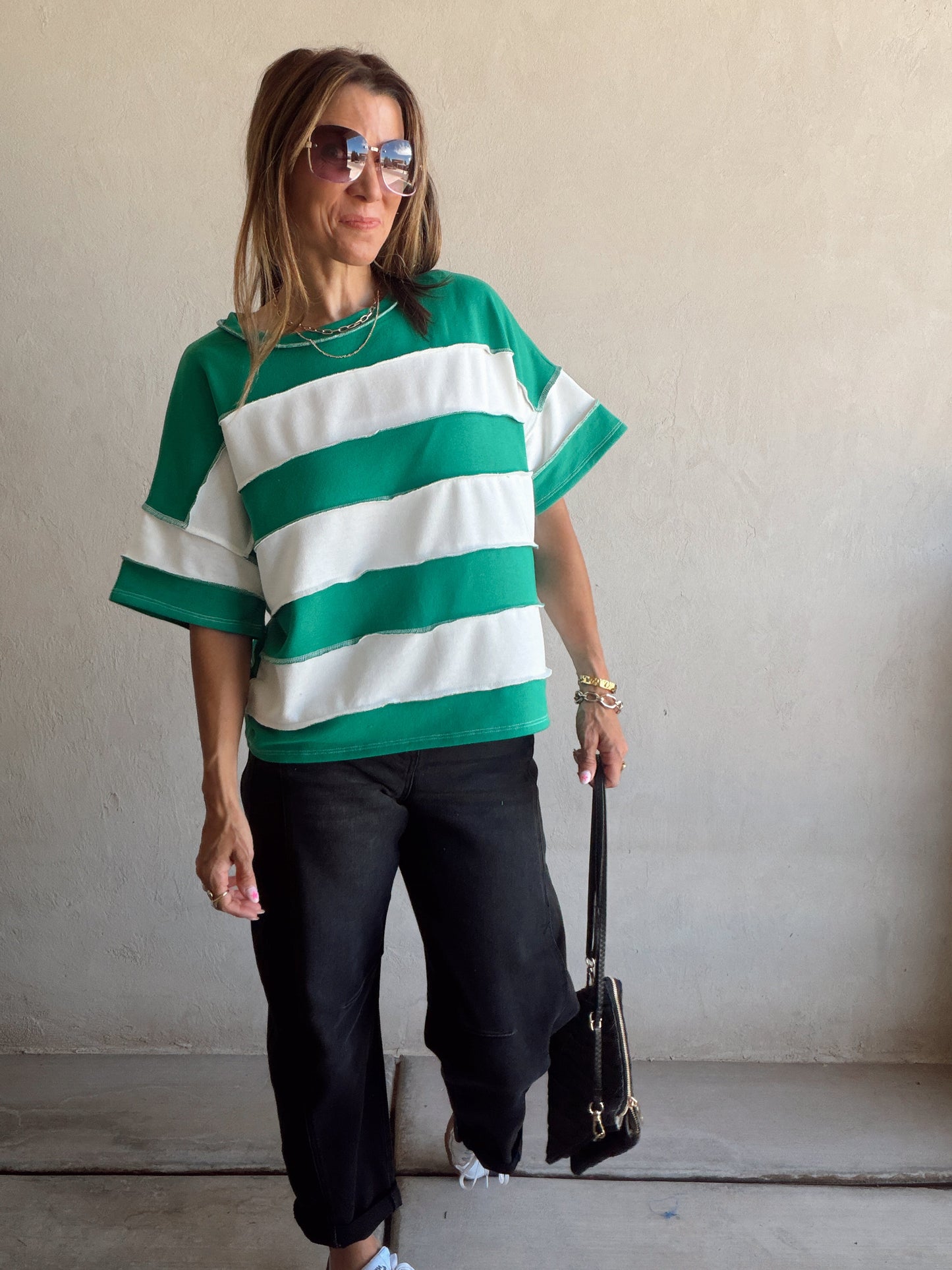 Sienna Striped Tee in Green & White