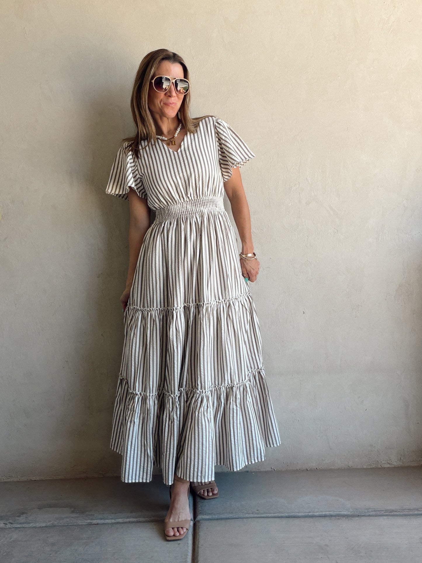 Eden Dress in Cream & Mocha