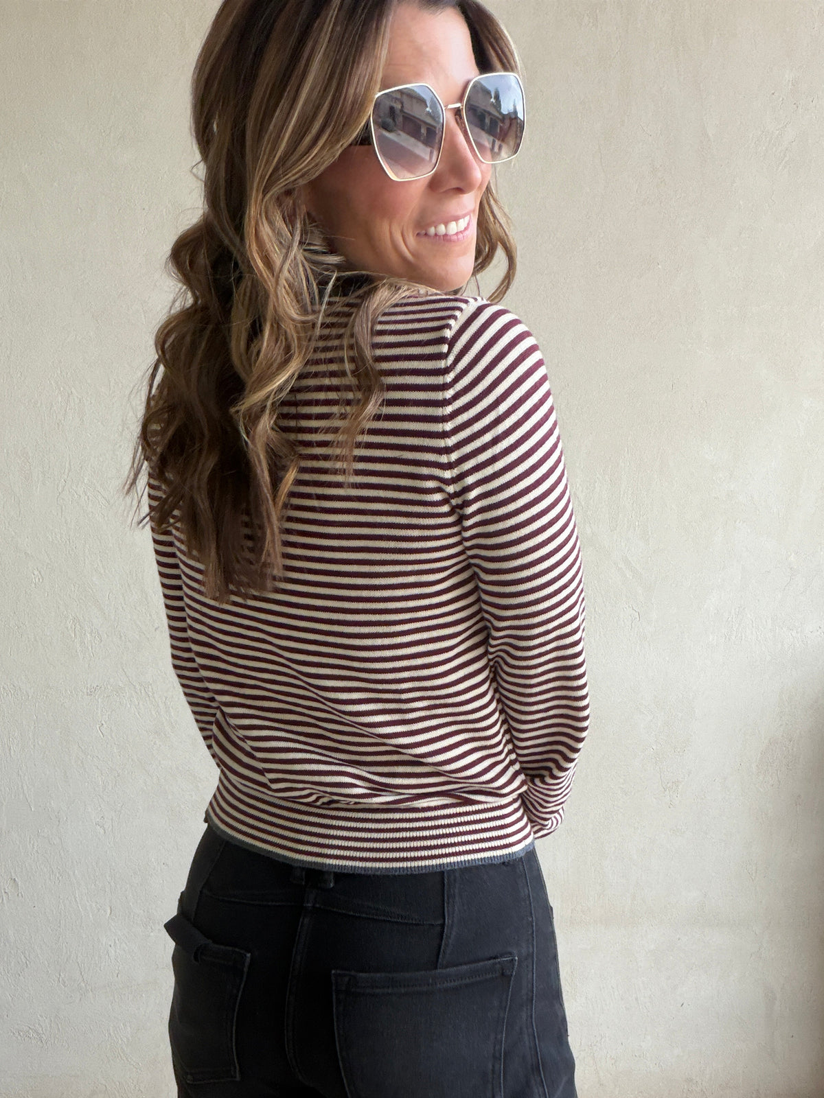 Adrianne Cardigan in Burgundy Stripe