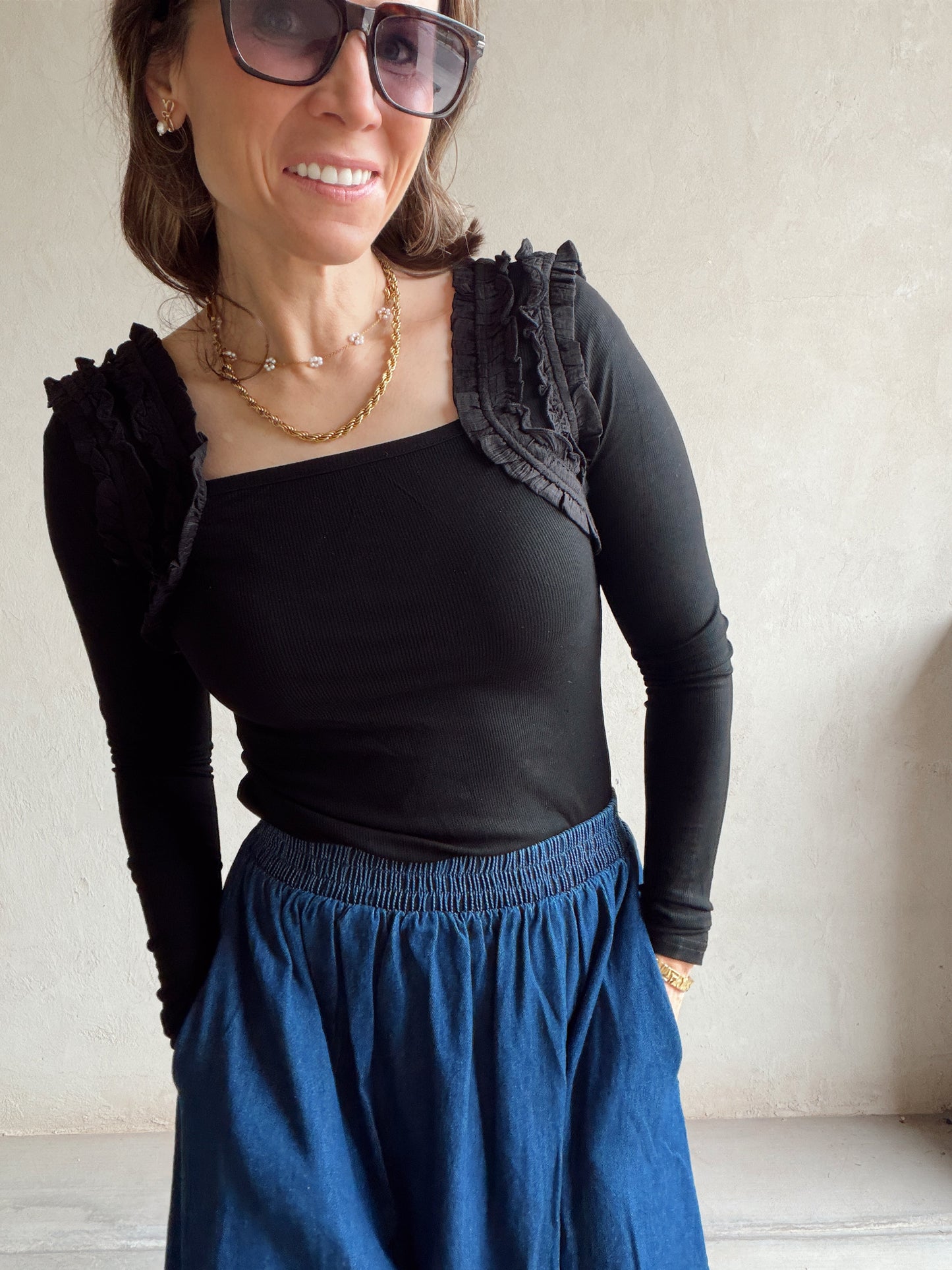 Ashley Square Neck Top in Black