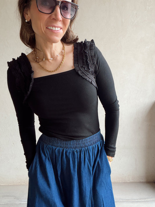 Ashley Square Neck Top in Black