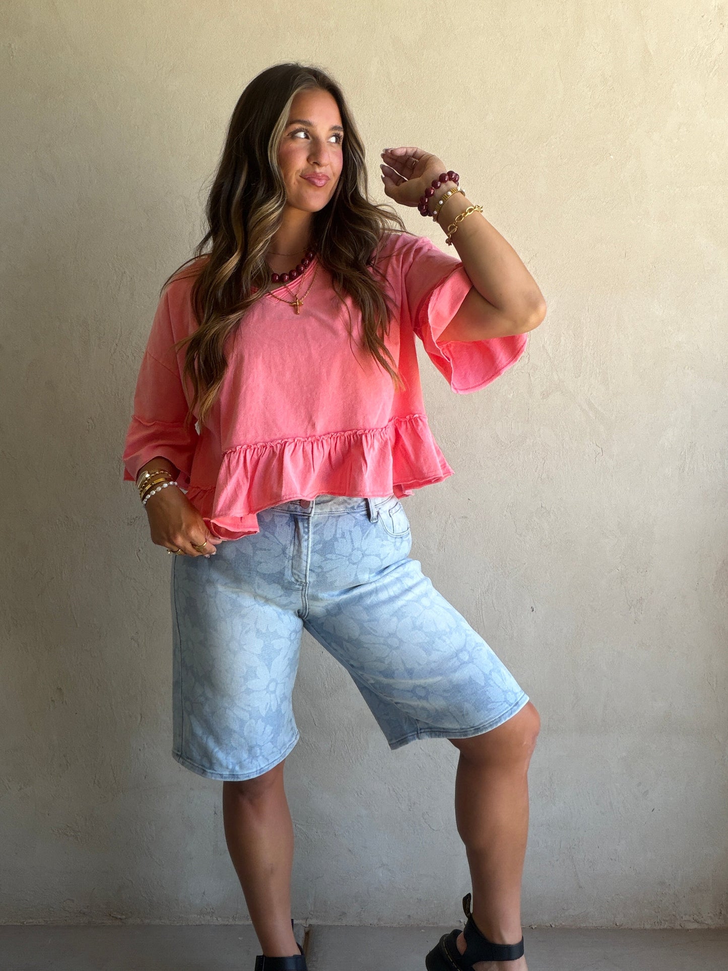 Natalia Flowy Top in Coral