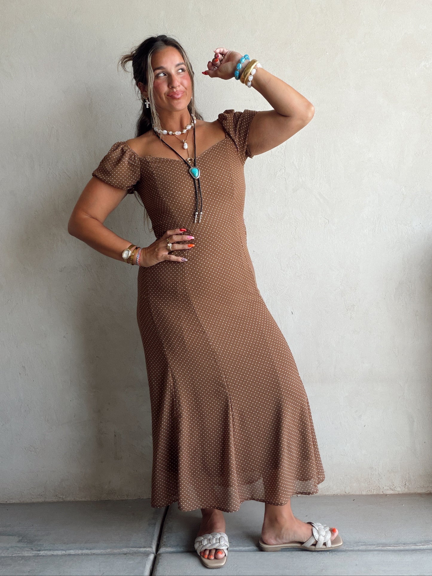 Bridget Dress in Brown Polka Dot