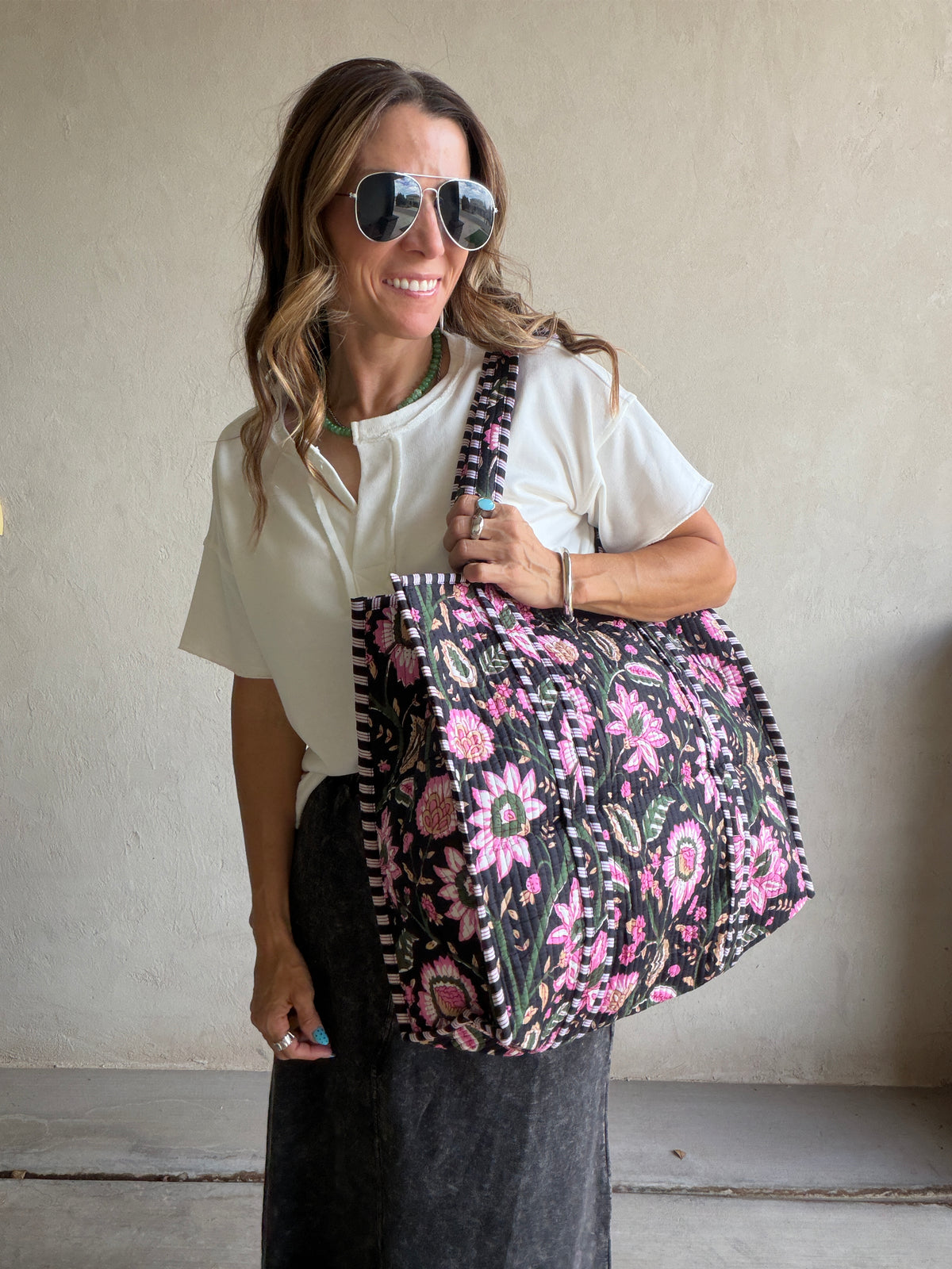Mindee Quilted Bag – Black & Pink