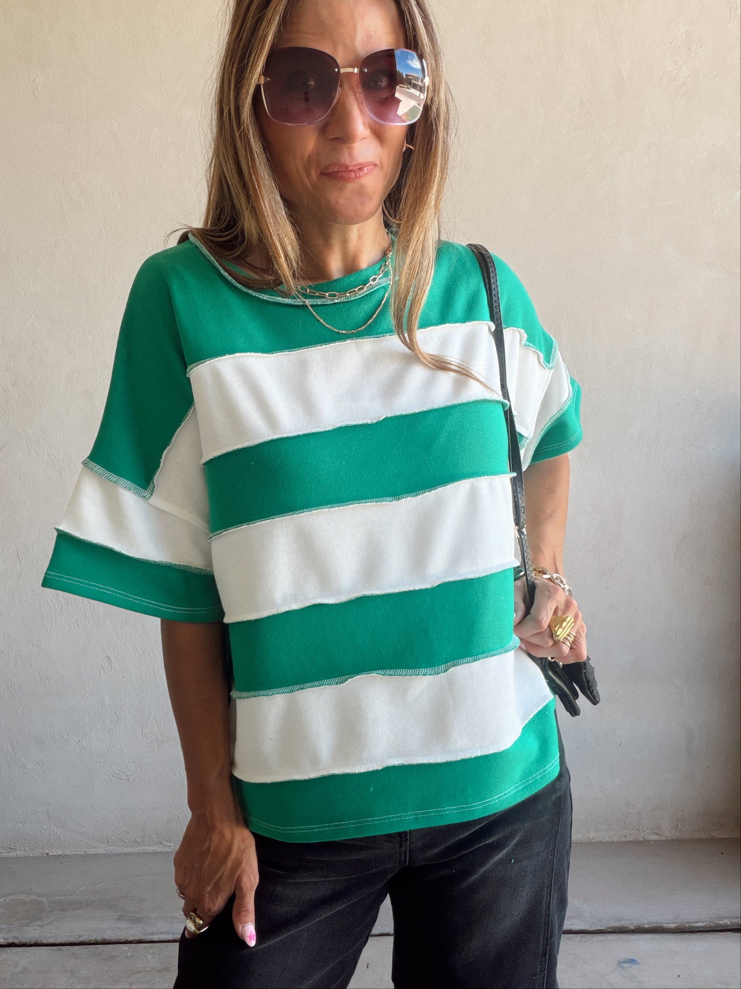 Sienna Striped Tee in Green & White
