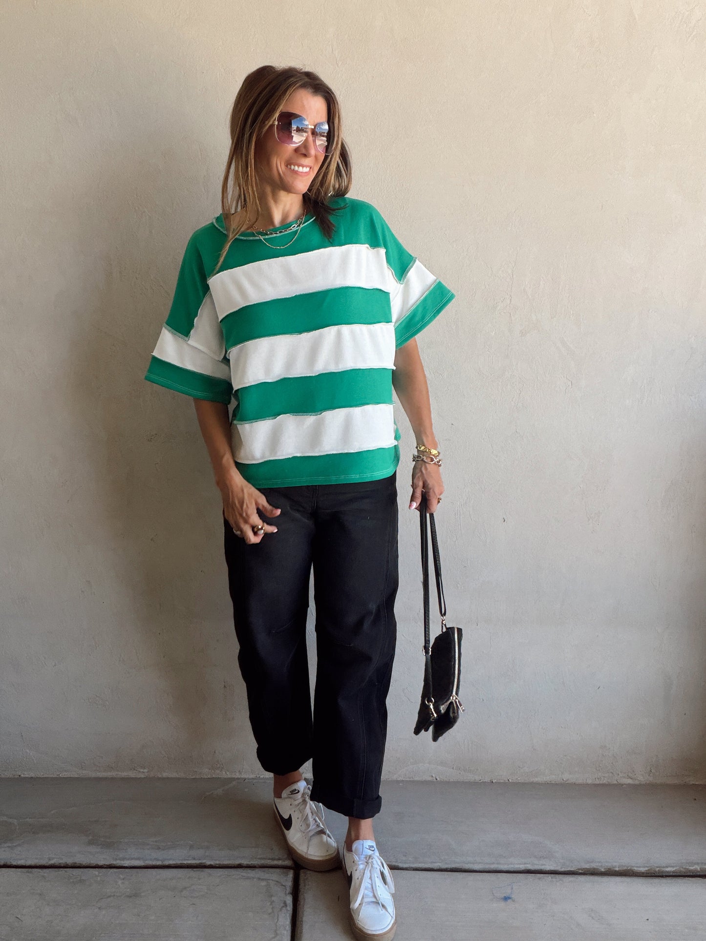 Sienna Striped Tee in Green & White