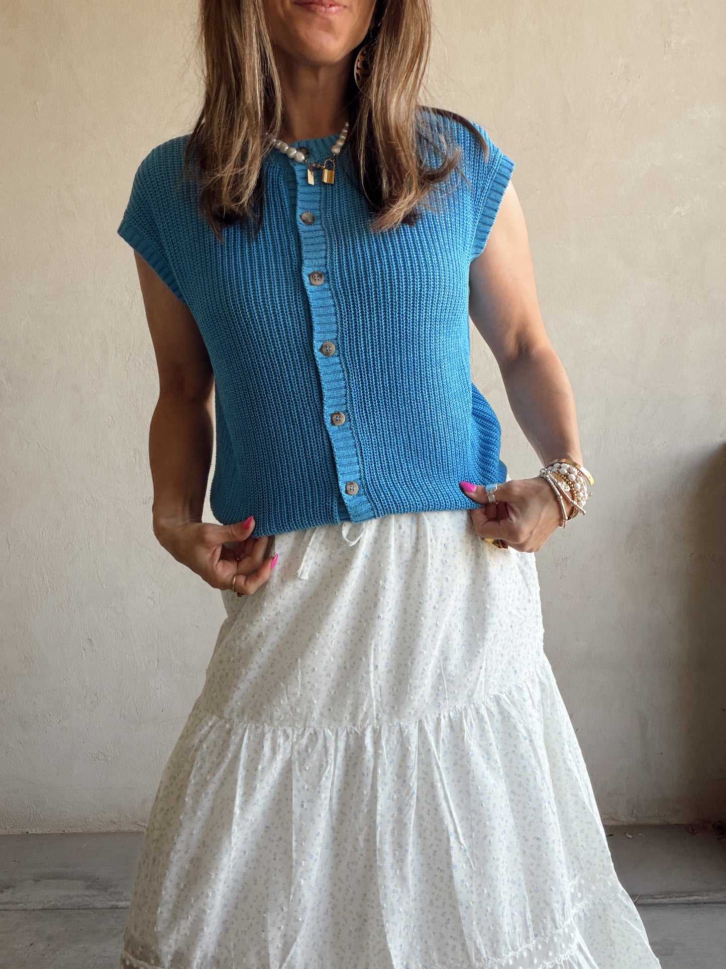 Penny Skirt in White, Blue, & Green Floral
