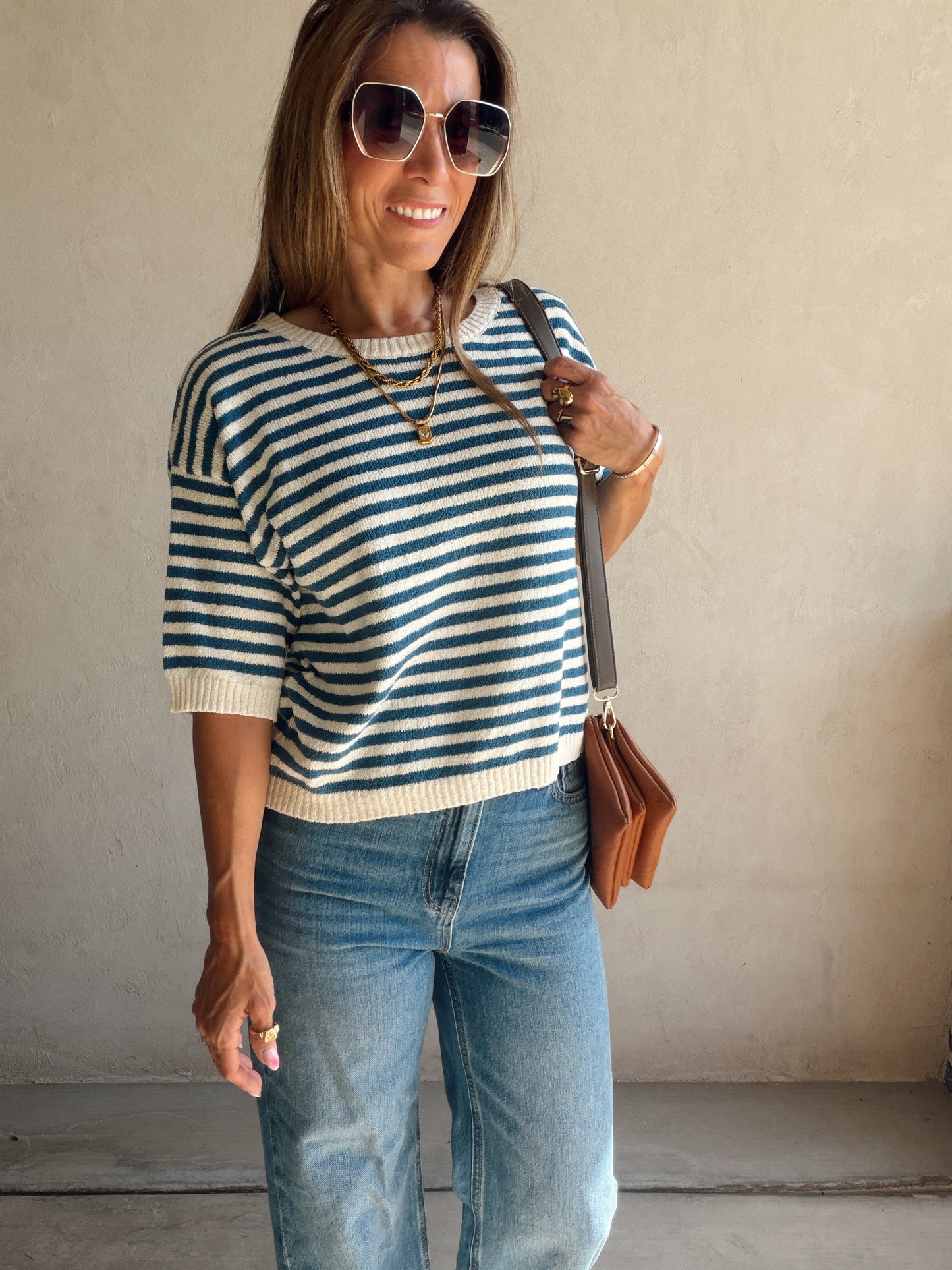 Emerald Striped Top in Blue & Ivory