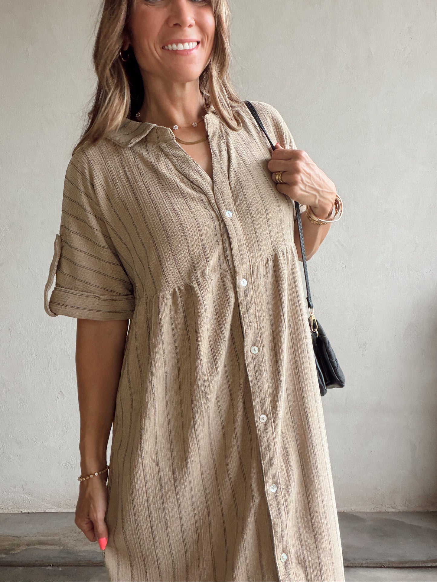 Tia Dress in Tan & Black