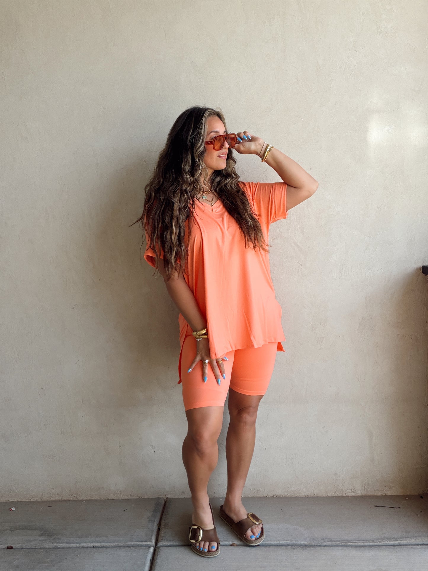 Jillian Heavenly Biker Set in Coral