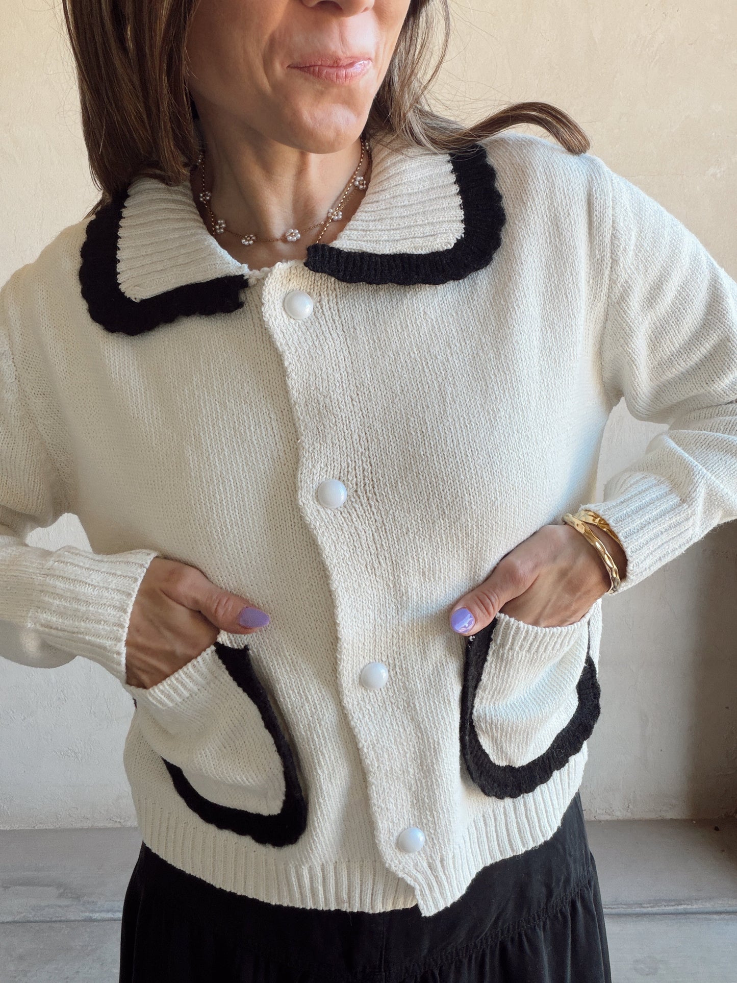 Elaina Sweater in Ivory & Black