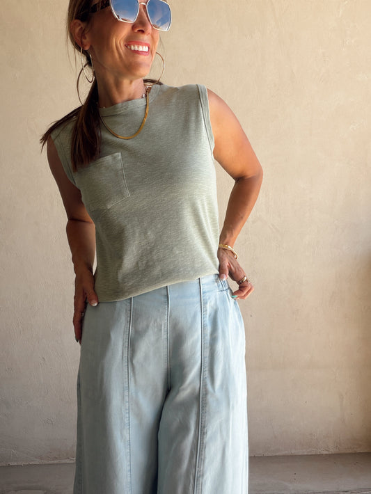 Wren Sleeveless Tank in Sage