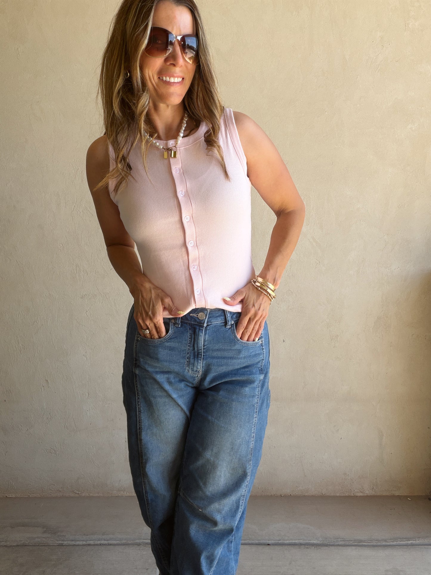 Whitney Ribbed Sleeveless Tank in Soft Pink