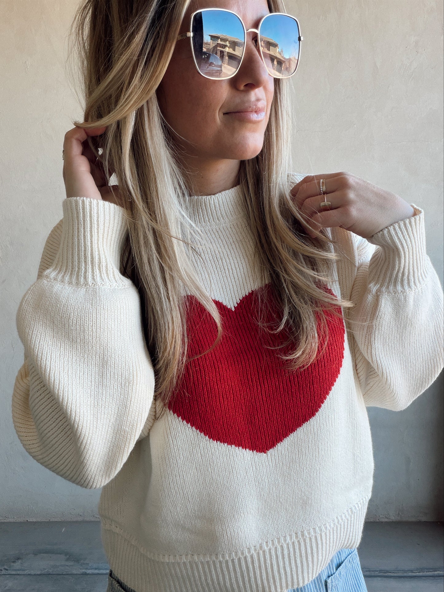 Kayla Heart Sweater in Red & Cream