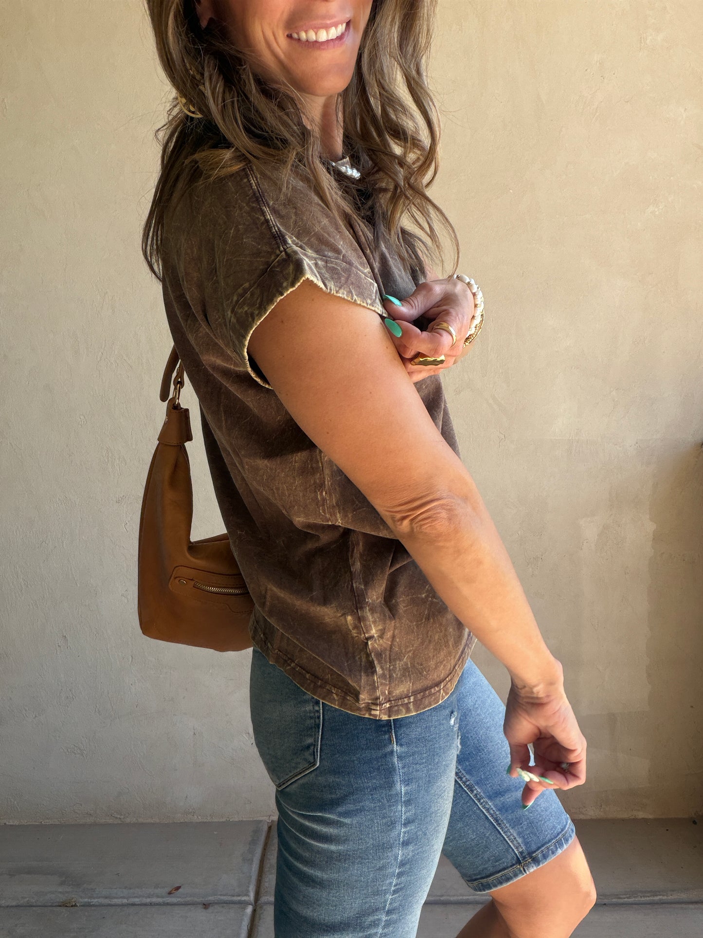 Amber Mineral Washed Top in Mocha