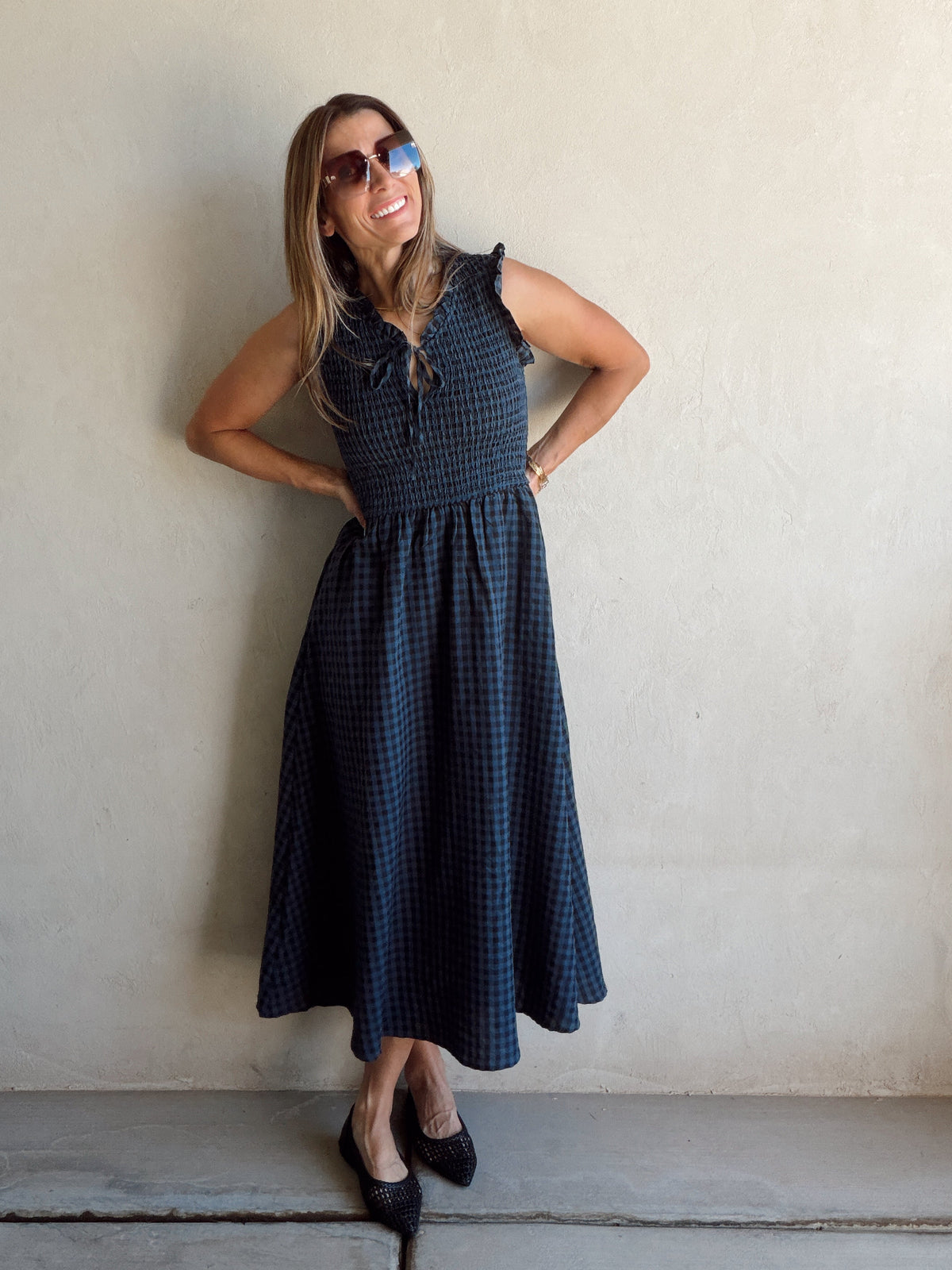 Karina Dress in Navy & Black Gingham - Ships October 13th